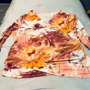 Coldwater Creek shades of orange/rust/white faux wrap top Size 24-26 3X
